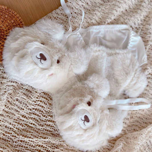 cute panty and bra set in cream bear style