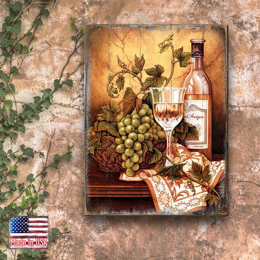 Vine and Grapes Handcrafted Wood Wall Art