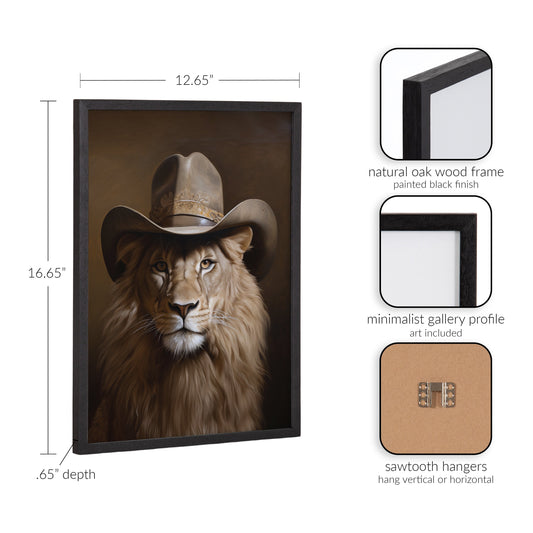 Lion Wearing a Western Cowboy Hat Framed Wall Art Print
