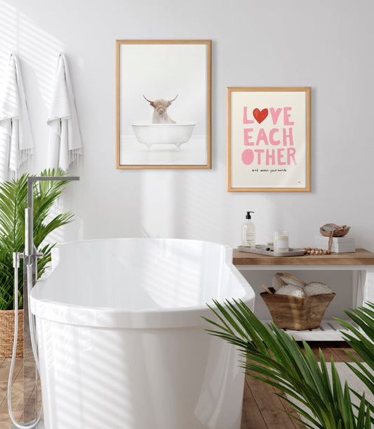 Highland Cow Solo Bathtub Framed Glass Wall Art