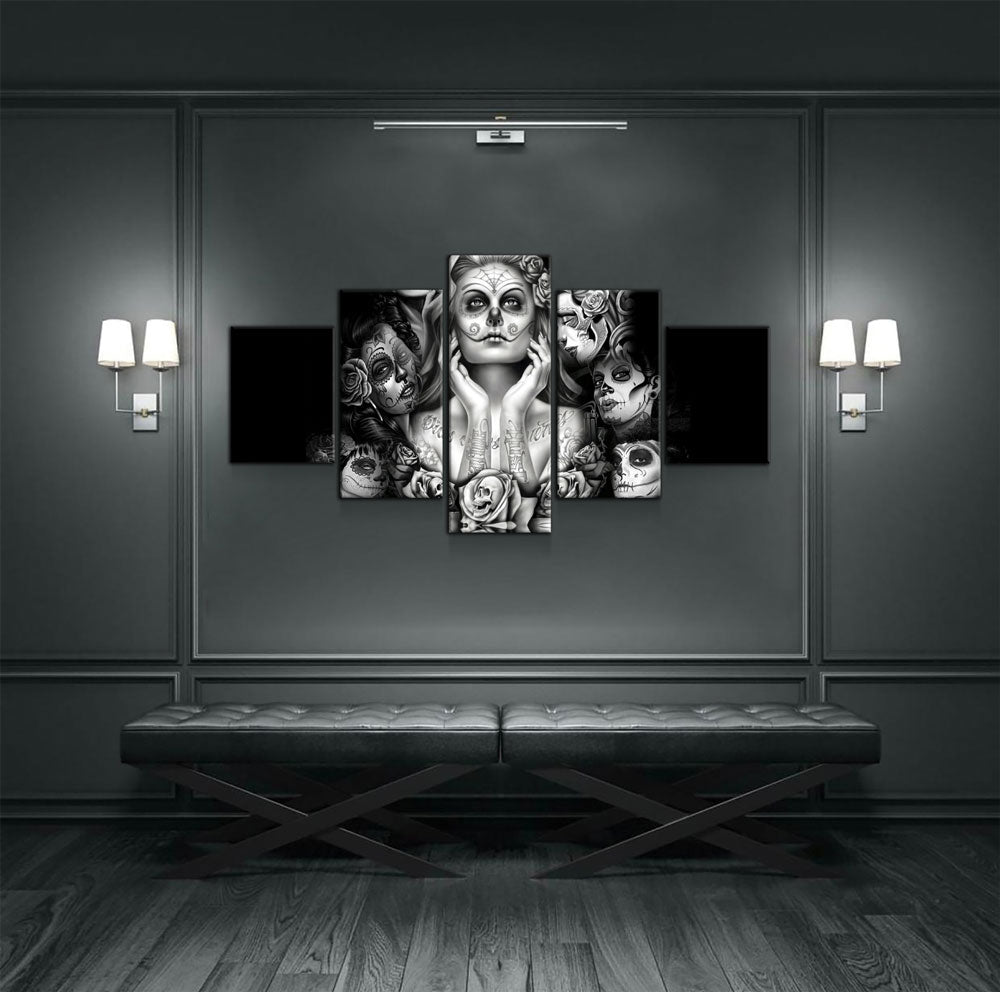 Day Of The Dead Face Ladies 5-Piece Canvas Wall Art