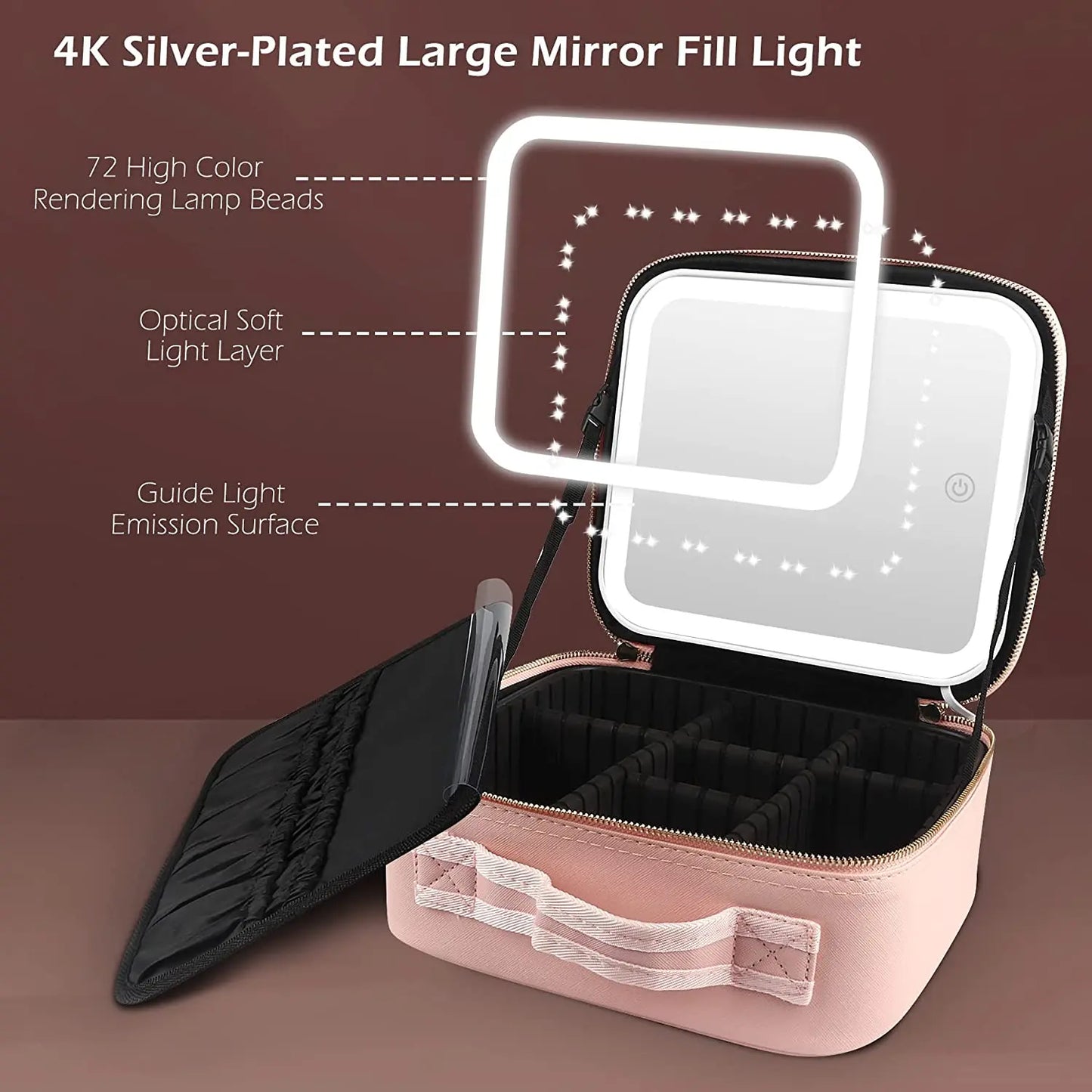 Makeup Organizer Bag with Light-Up Mirror – Travel-Ready Beauty Station with Adjustable Dividers & LED Lighting