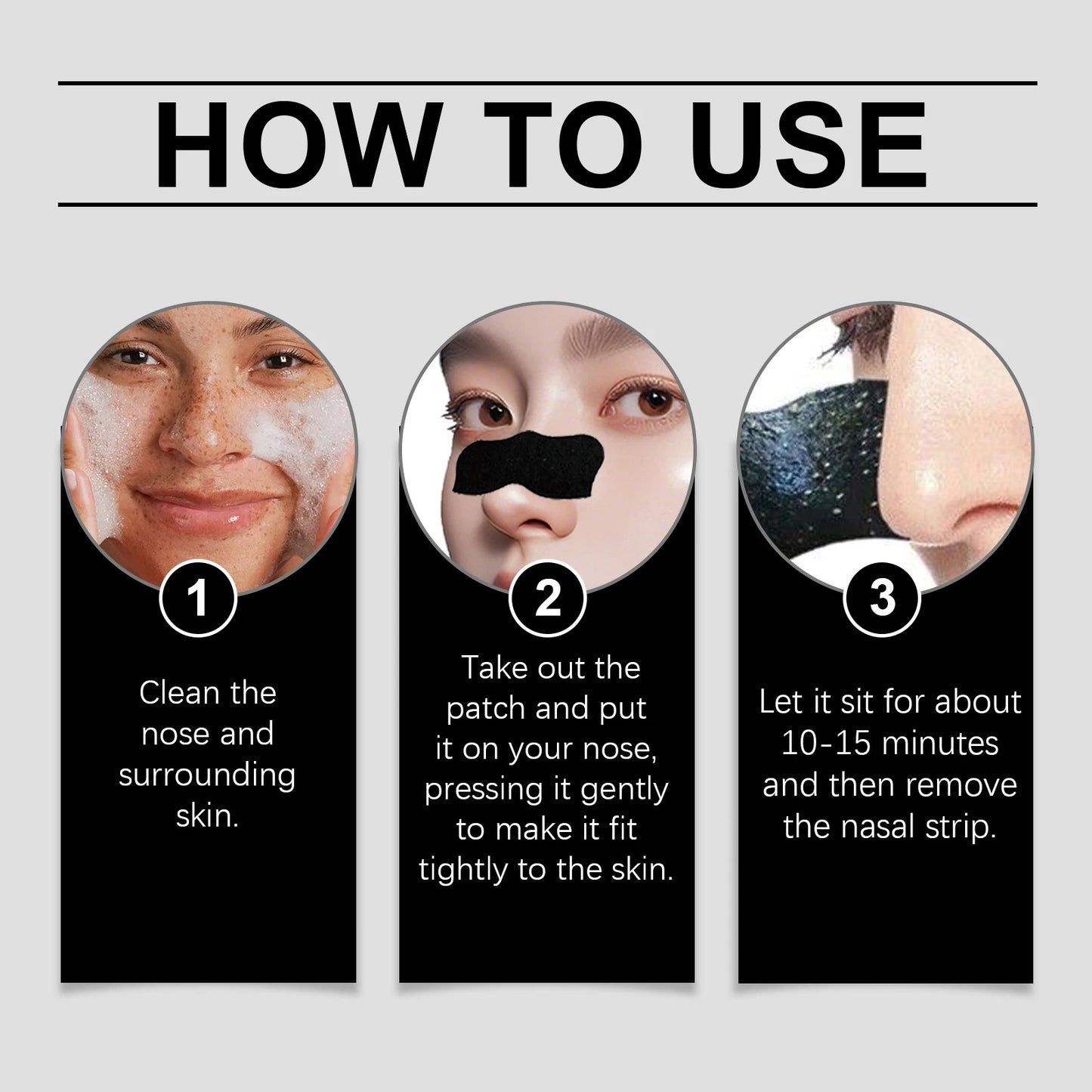 How to use charcoal nose strips step-by-step graphic.