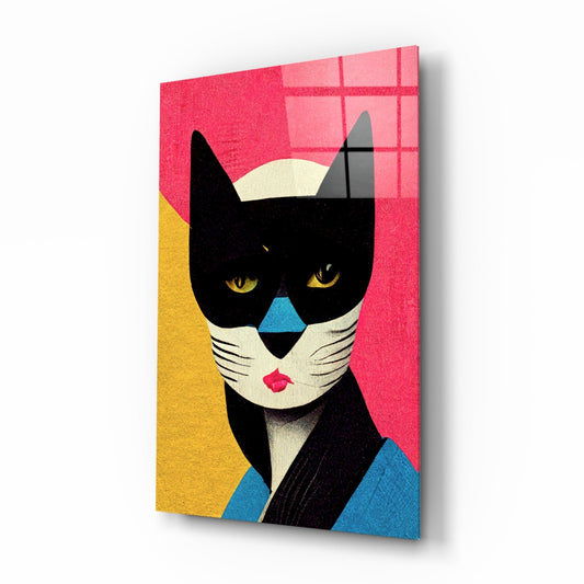 Masked Tuxedo Cat Glass Wall Art