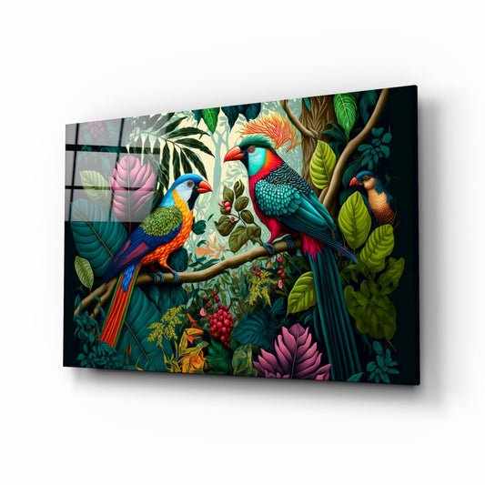 Tropical Birds in Jungle Glass Wall Art