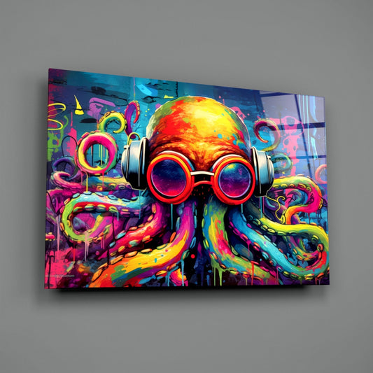 DJ Octopus Glass Wall Art