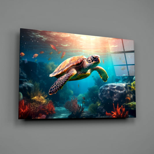 Tropical Reef Sea Turtle Glass Wall Art