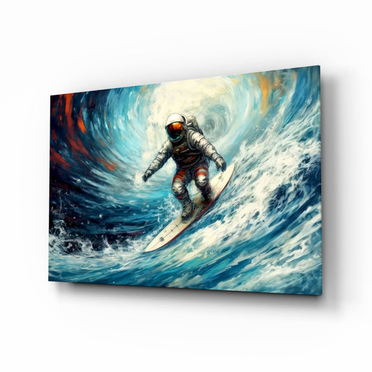 Cosmic Surfer Glass Wall Art