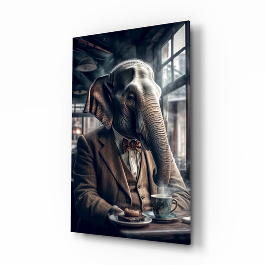 Gentleman Elephant in Tweed Glass Wall Art