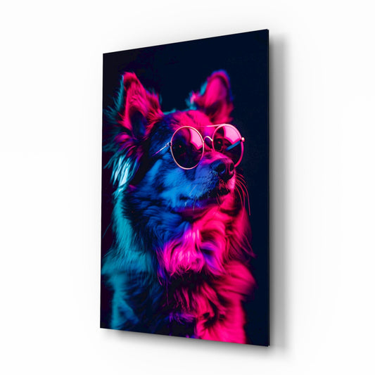 Dog With Glasses Glass Wall Art