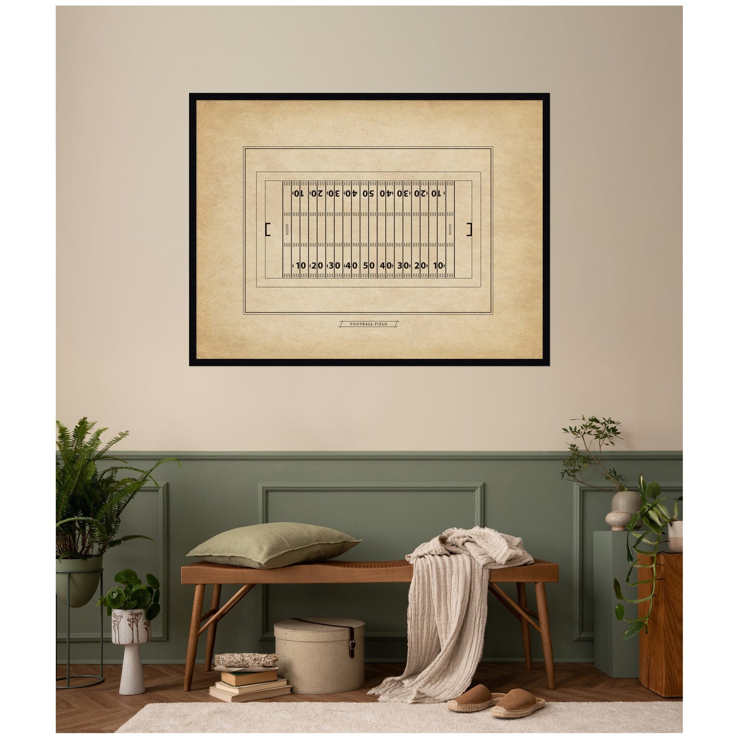 Vintage Football Field Diagram Framed Wall Art