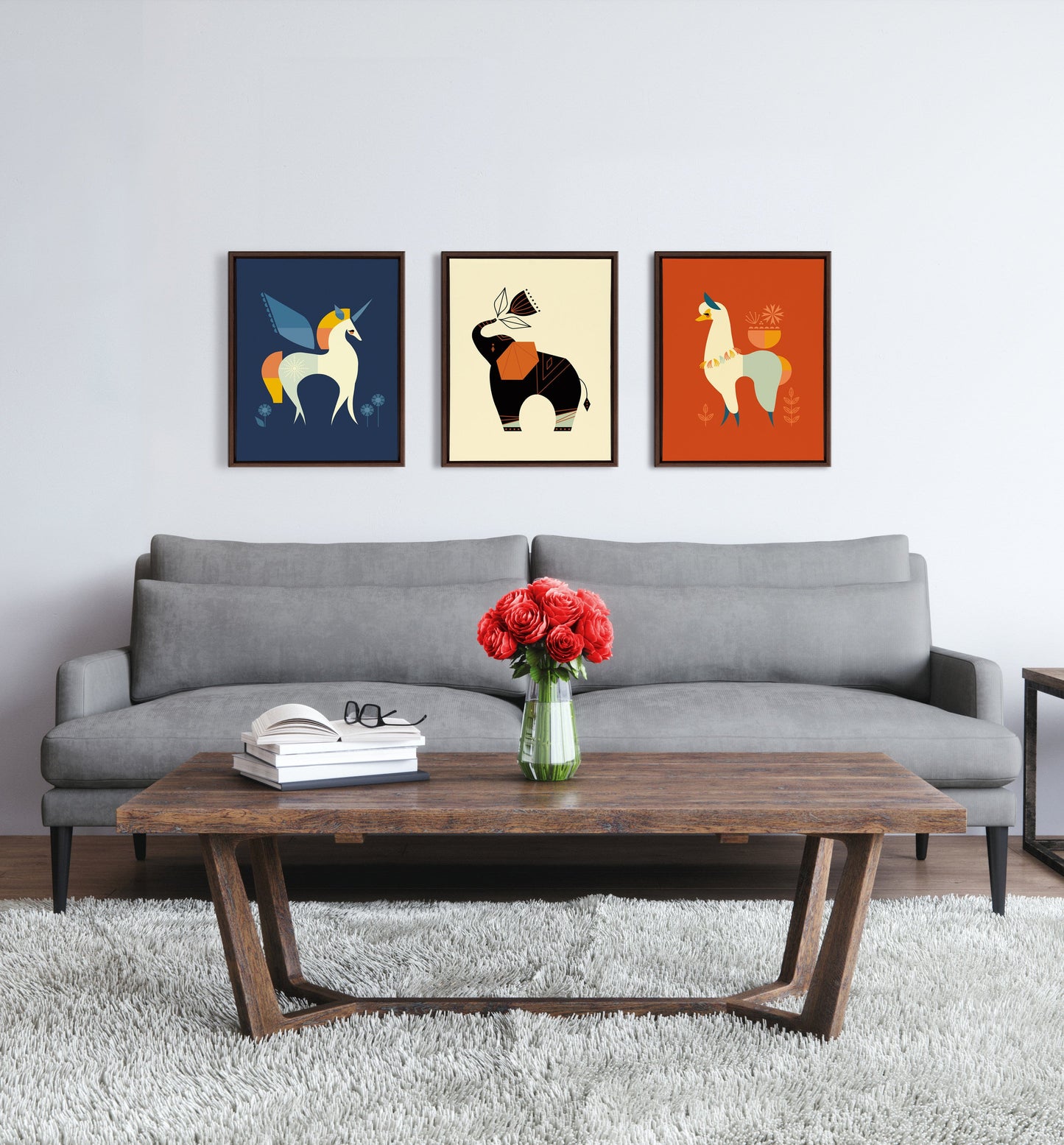 Modern Elephant Framed Canvas Wall Art