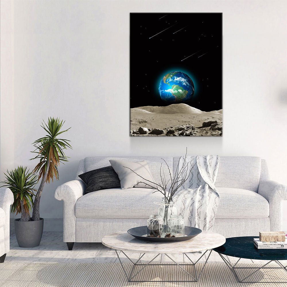 Earth From Moon Canvas Wall Art, Abstract Space Decor