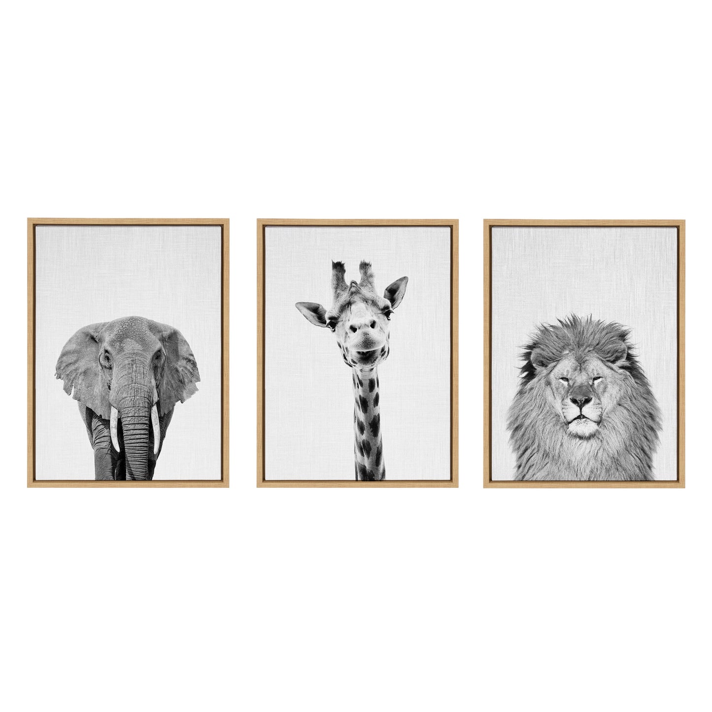 Sylvie Elephant Giraffe and Lion Framed Canvas by Simon Te of Tai Prints