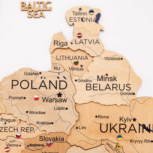 Wooden Europe Map Wall Art - Gold