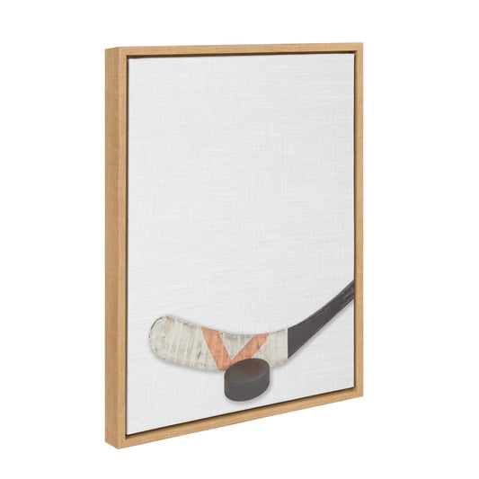 Hockey Stick and Puck Framed Canvas Wall Art