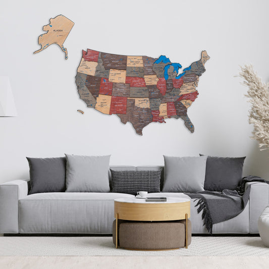 Wood 3D USA Map Wall Art - Fusion