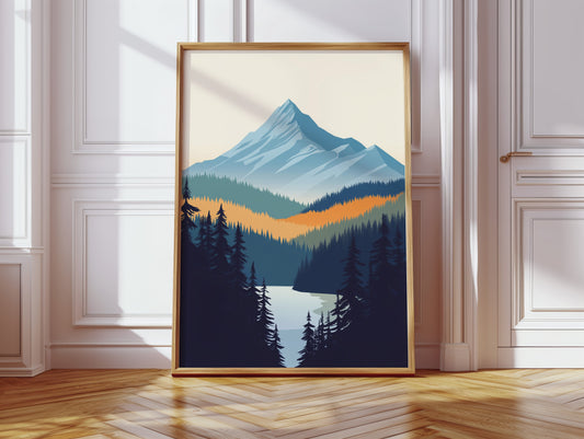 Serene Peaks Modern Mountain Landscape Print