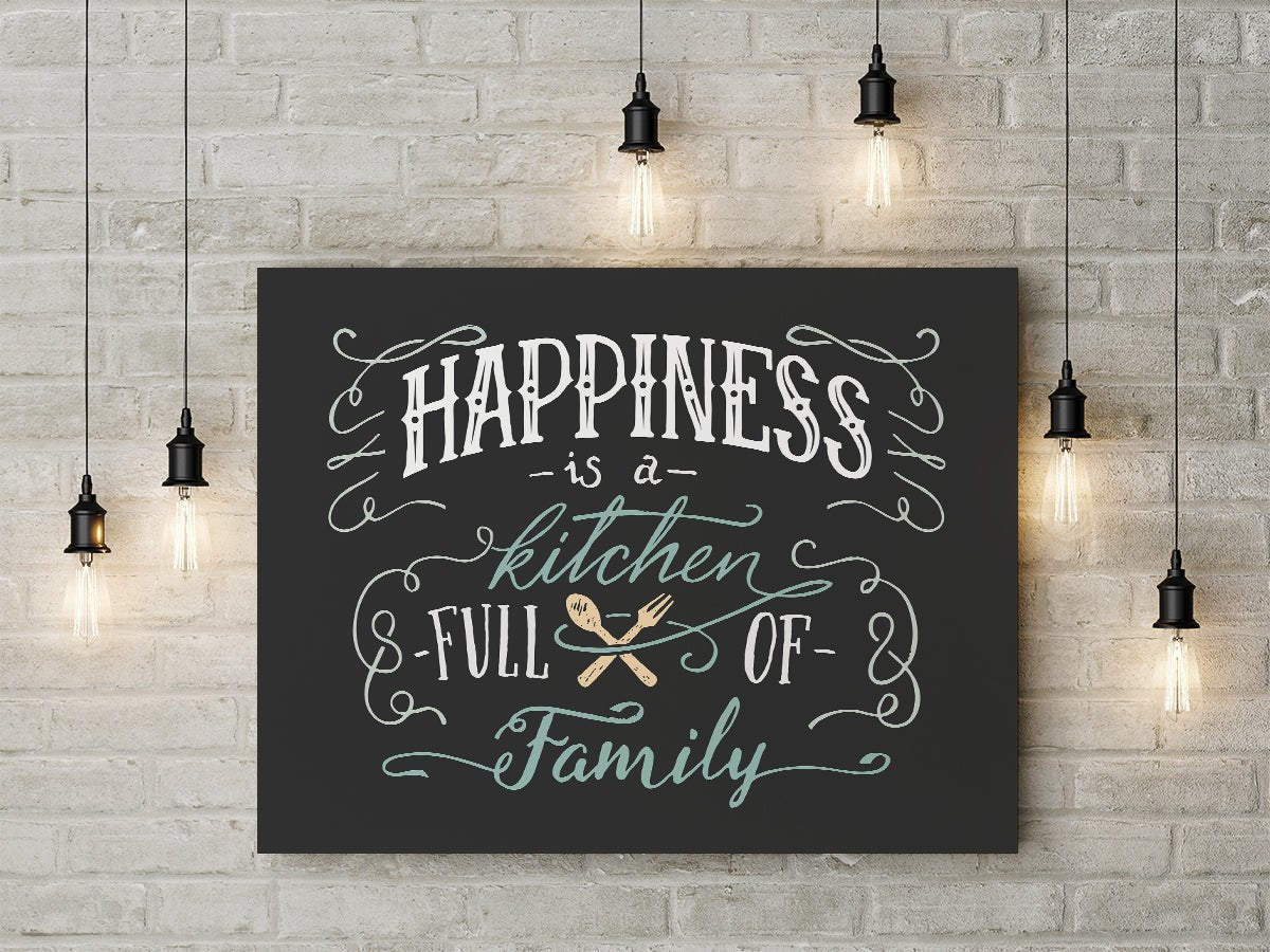 Happiness Is A Kitchen Full Of Family canvas wall art for the kitchen