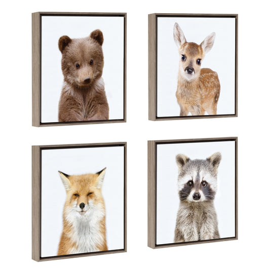 Woodland Animals Framed Canvas Wall Art, Nursery Decor