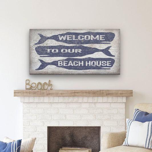 Personalized Whale Welcome Sign Coastal Canvas Wall Art