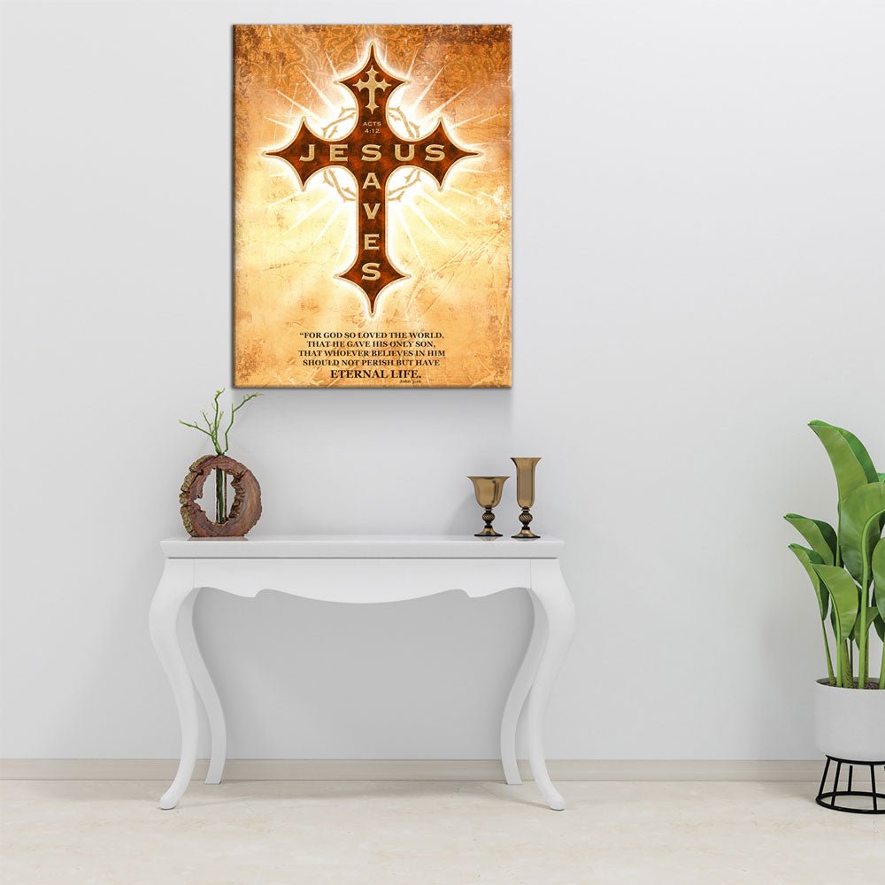 Jesus Saves Canvas Wall Art, Christian Scripture Decor