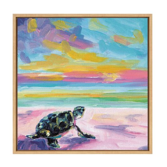 Sunset Sea Turtle Framed Canvas Wall Art