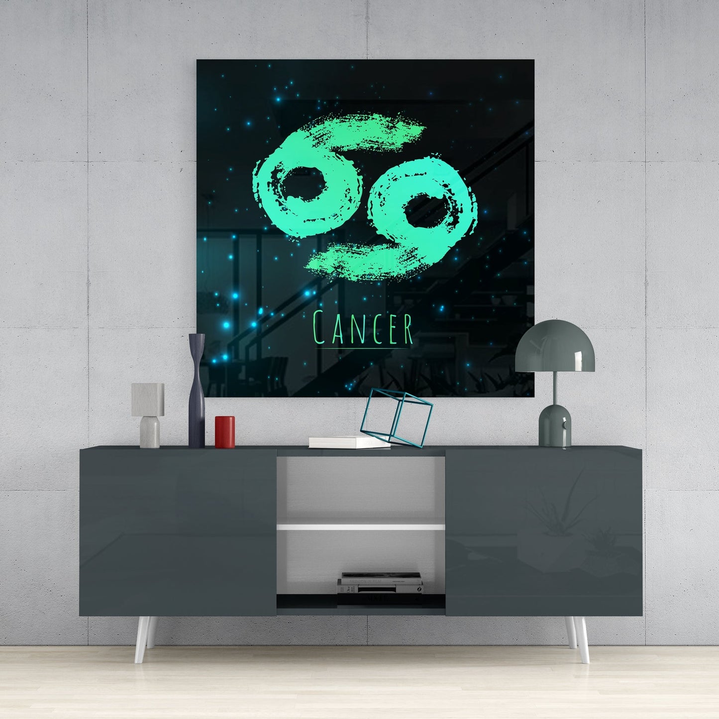 Mint Green Starry Cancer Zodiac Glass Wall Art