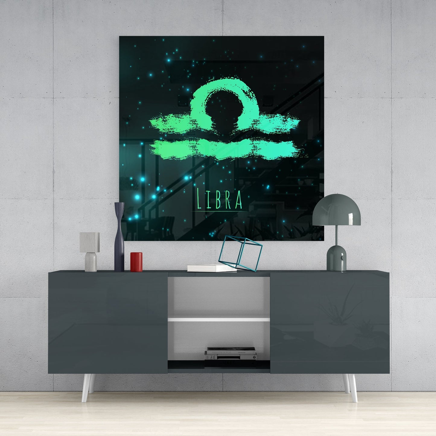 Starry Night Libra Zodiac Glass Wall Art