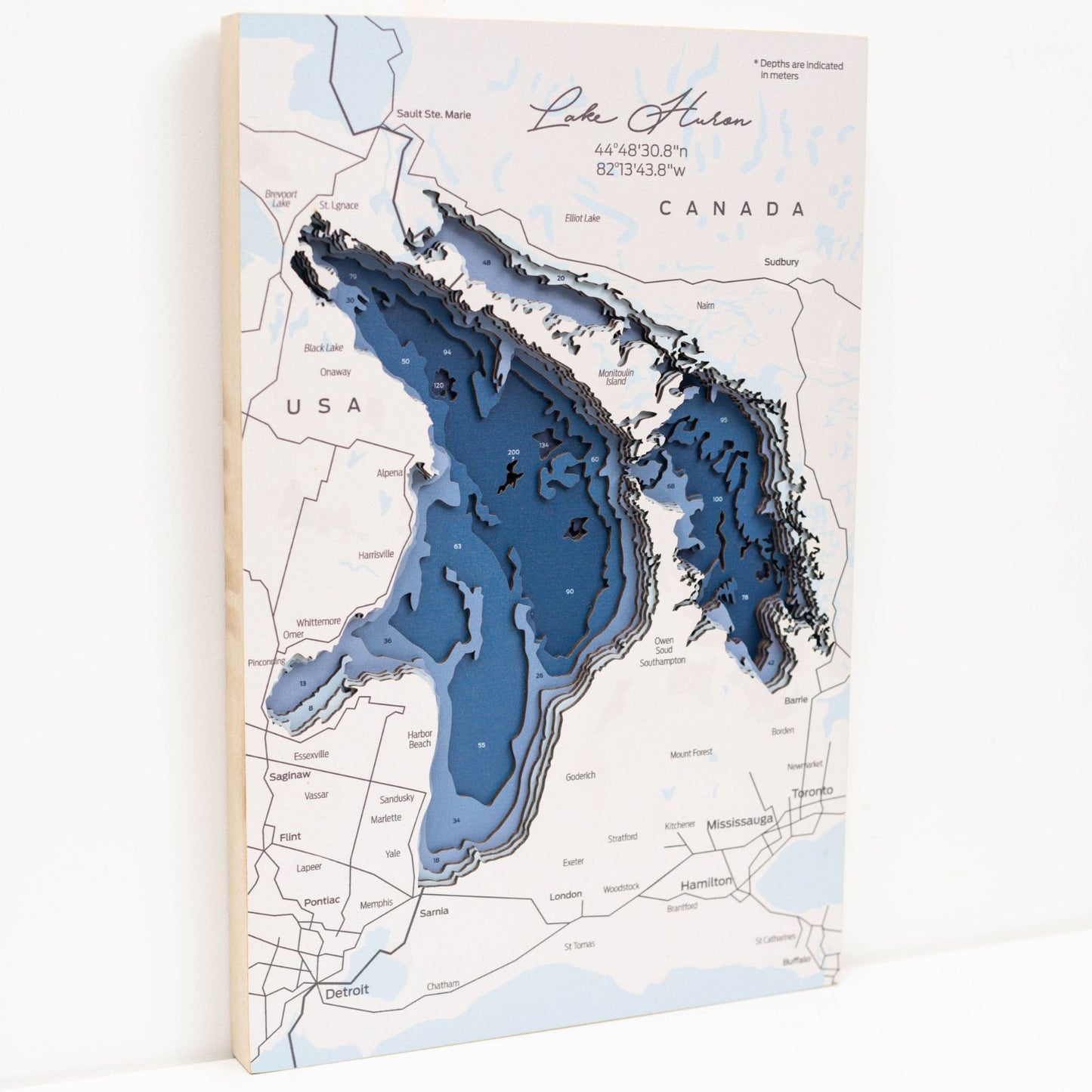 Wooden Lake Huron Map Wall Art
