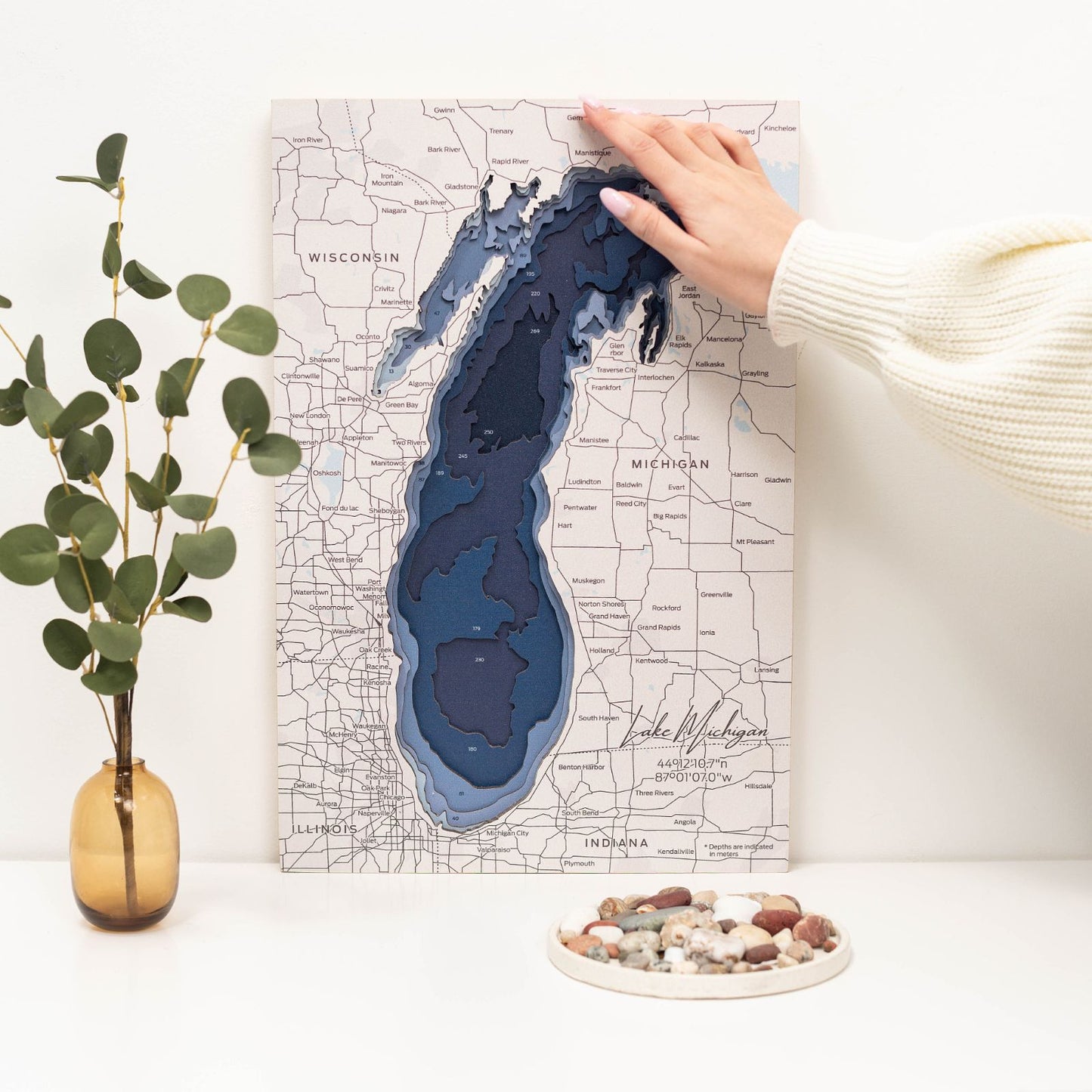 Wooden Lake Michigan Map Wall Art