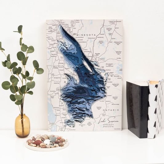 Wooden Lake Superior Map Wall Art