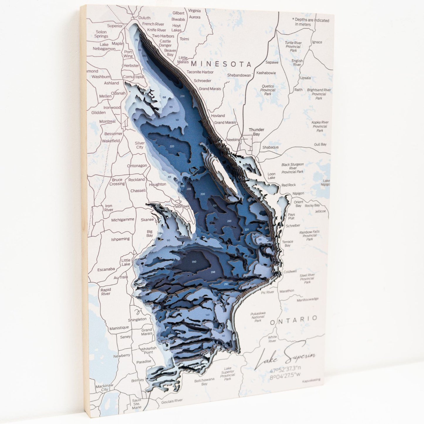 Wooden Lake Superior Map Wall Art