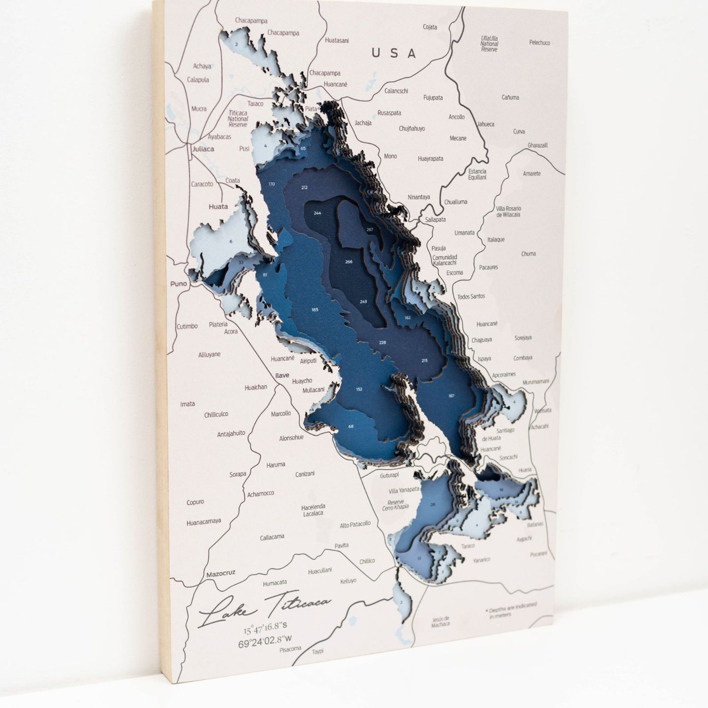 Wooden Lake Titicaca Map Wall Art
