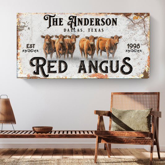 Red Angus Cattle Canvas Wall Art Sign