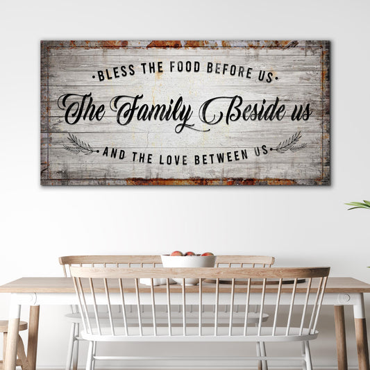 Bless the Food Gray Barnwood-Look canvas shown in a styled room setting, view 2