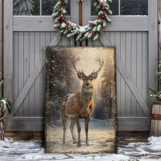 Vintage Winter Deer Canvas Wall Art IV