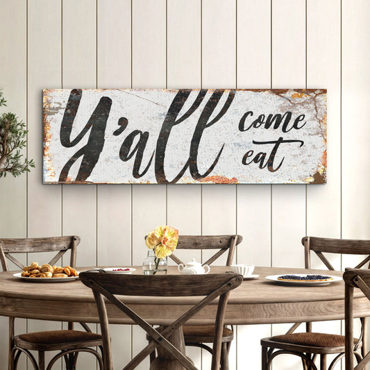 Y'all Come Eat Charcoal canvas shown in a styled room setting, view 2