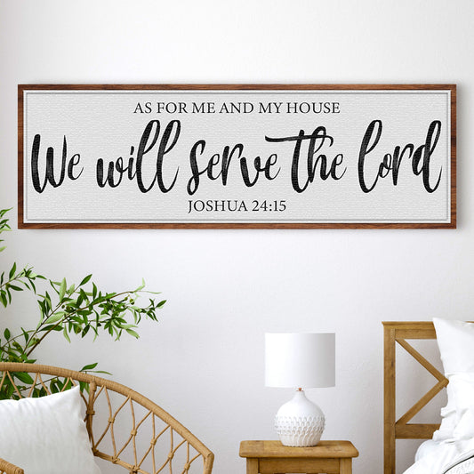 Joshua 24:15 We Will Serve the Lord canvas shown in a styled room setting, view 2