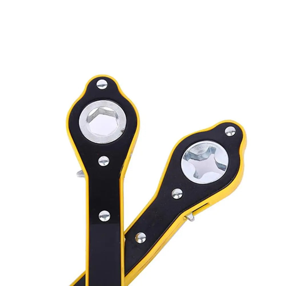 Two wrenches with black and yellow handles on a white background