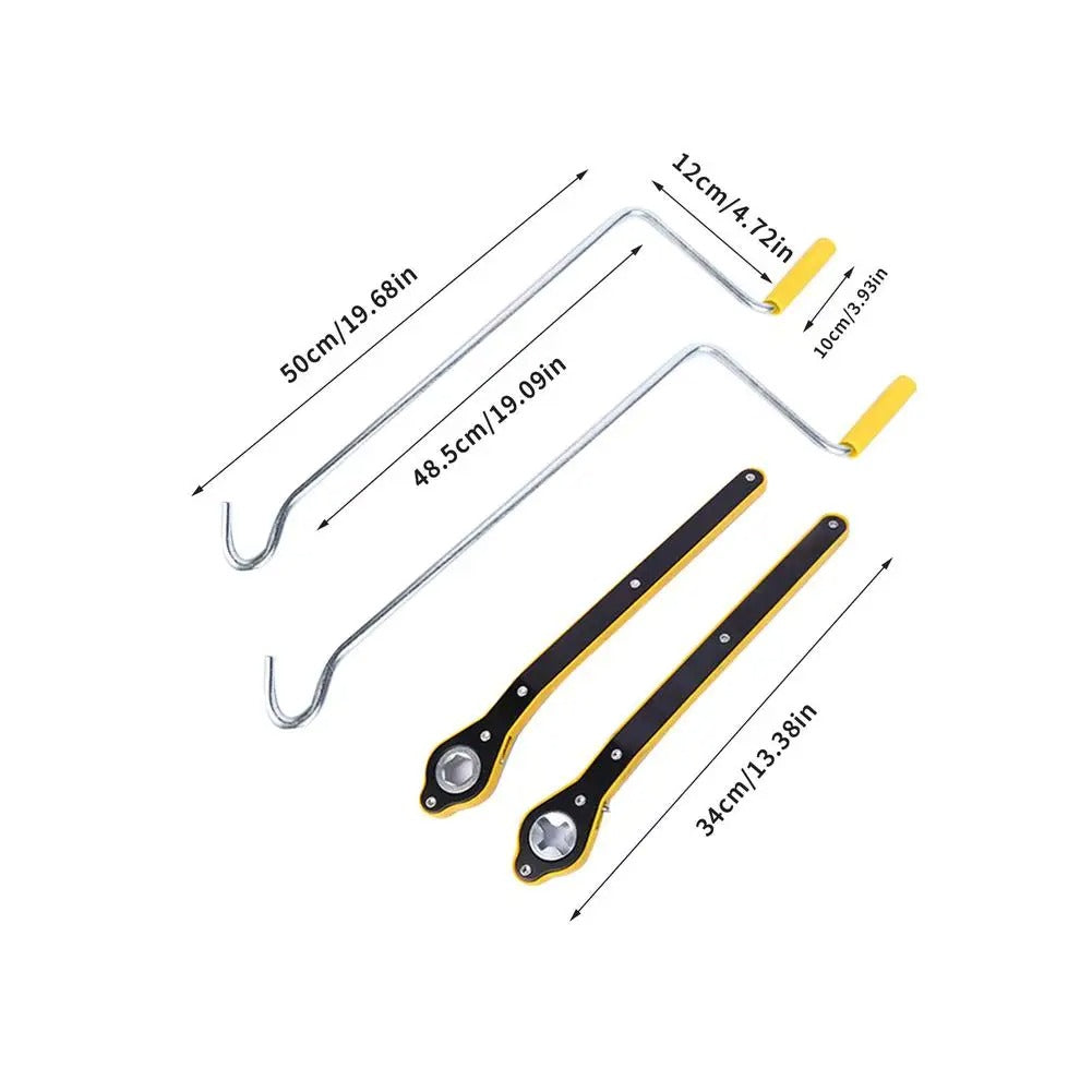 Set of car repair tools with measurements on a white background