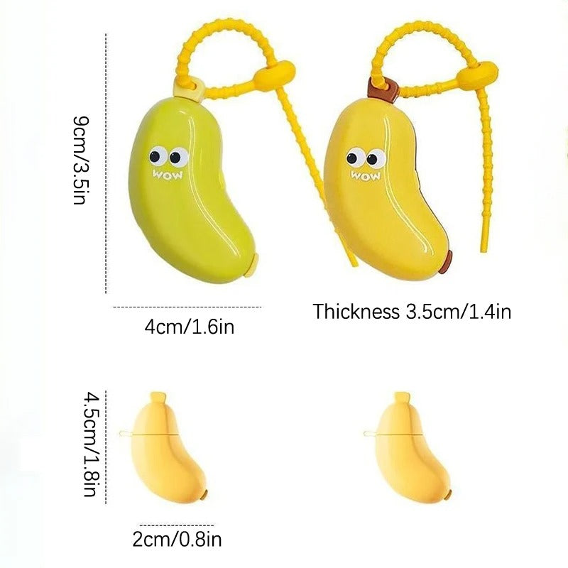 Two cartoon banana-shaped items with measurements on a white background
