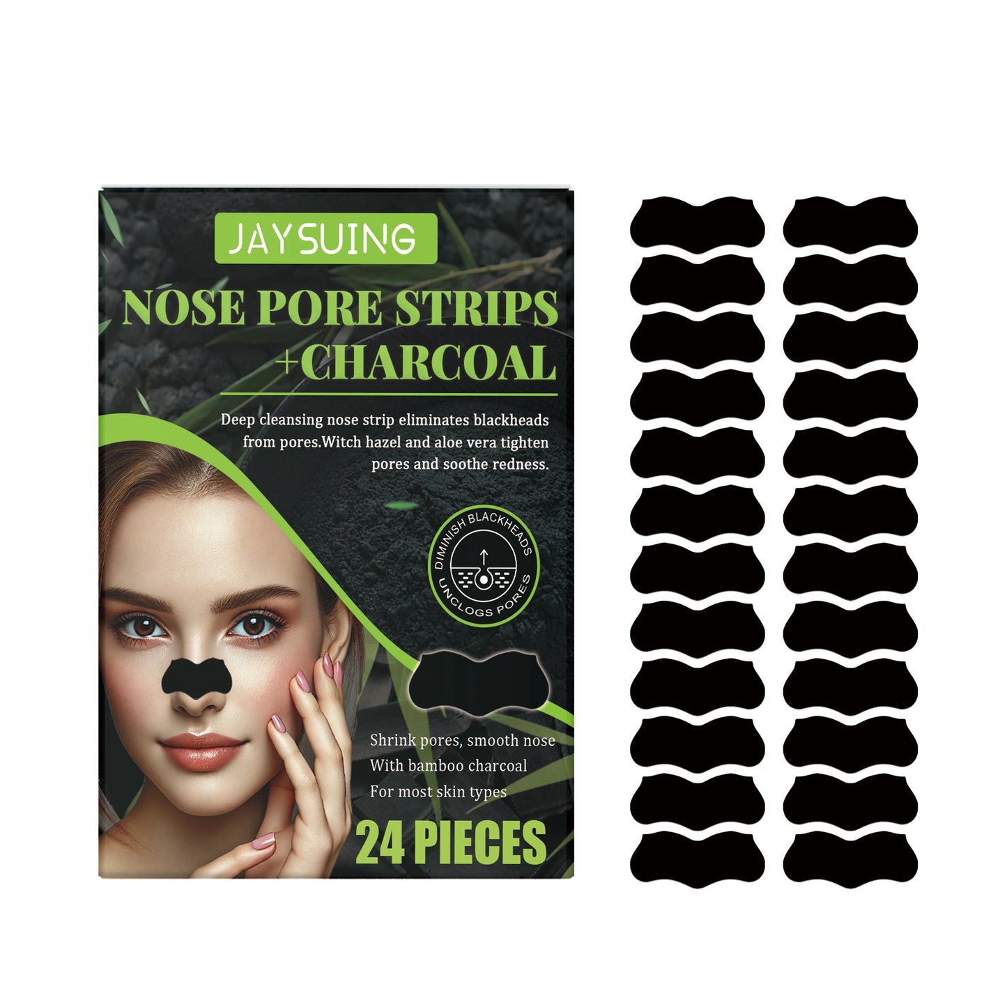24 piece nose pore strips + charcoal jaysuing