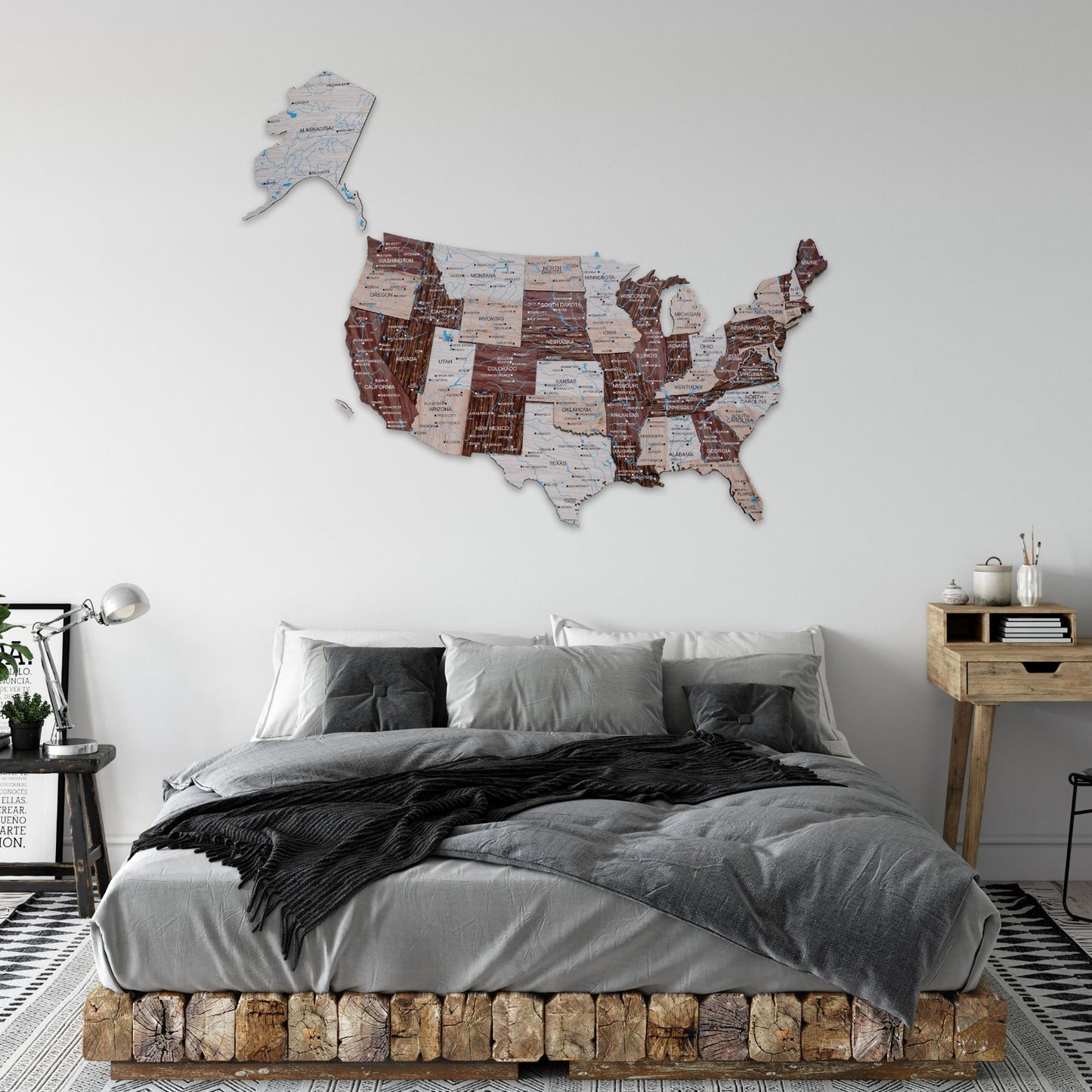 Wood 3D USA Map Wall Art - Cappuccino