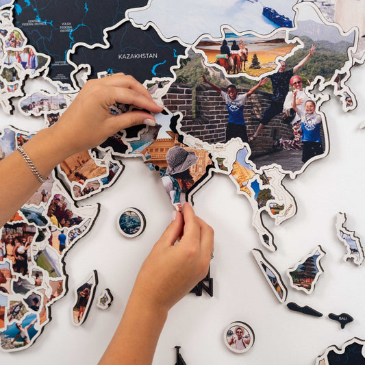 Midnight Wood World Map Wall Art With Photo Frames