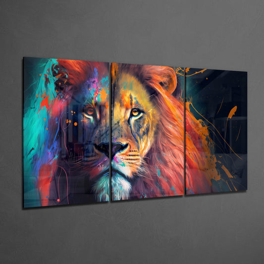Lion Triptych Glass Wall Art Set