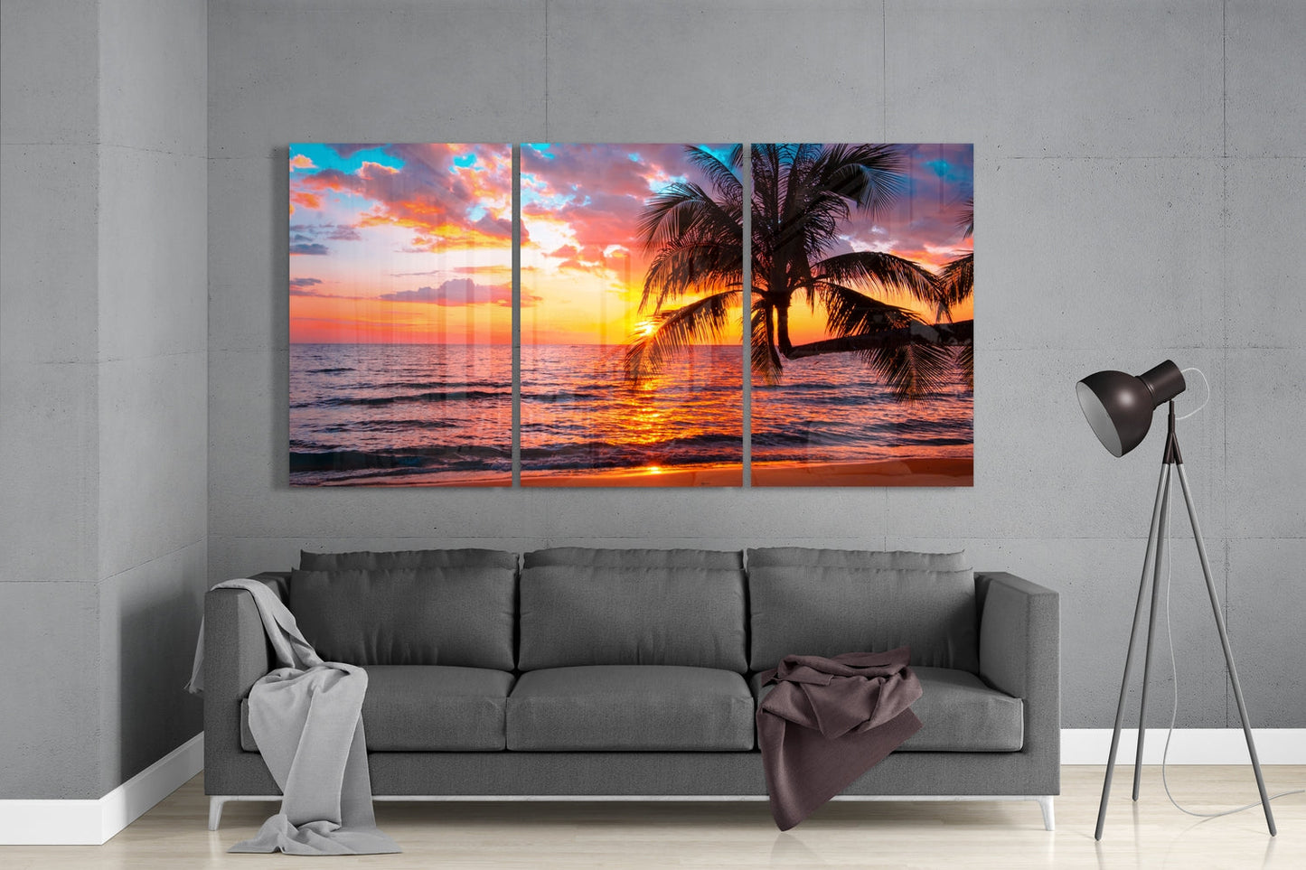 Sunset at the Beach Glass Wall Art