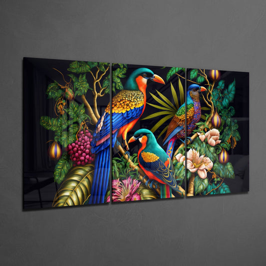Tropical Birds 3-Panel Glass Wall Art