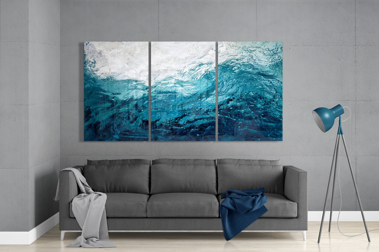 Water and Mountains Glass Wall Art Set, 3 Panel Lake Landscape