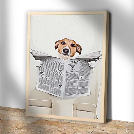 Dog Reading Newspaper Portrait Funny Canvas Wall Art